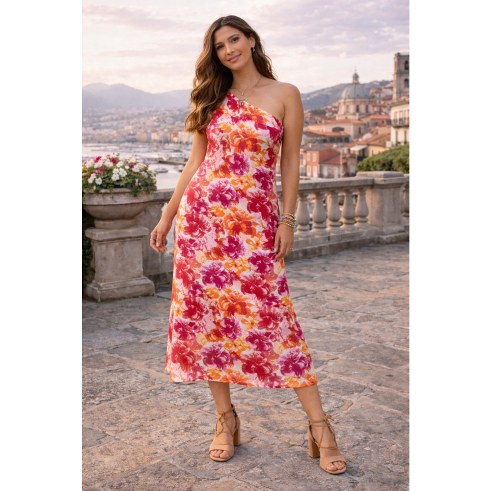 Women's Big Hit Fashion Red Orange Floral Maxi Dress M